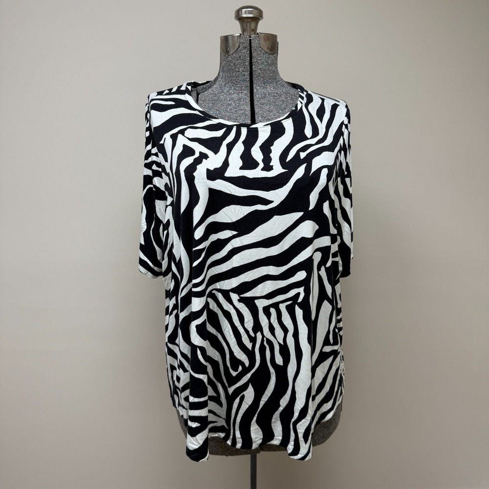 Lane Bryant Career Casual Shirt Womens 22/24 Black White Zebra Print Stretch Fun